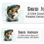 Bass Fish Fisherman Return Address Label<br><div class="desc">A bass fish jumping out of water with splashes against a blue watercolor stained background. Great for fisherman or for those that enjoy the outdoors and nature themed sports.</div>