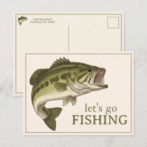 Bass Fish Let's Go Fishing Personalized Postcard