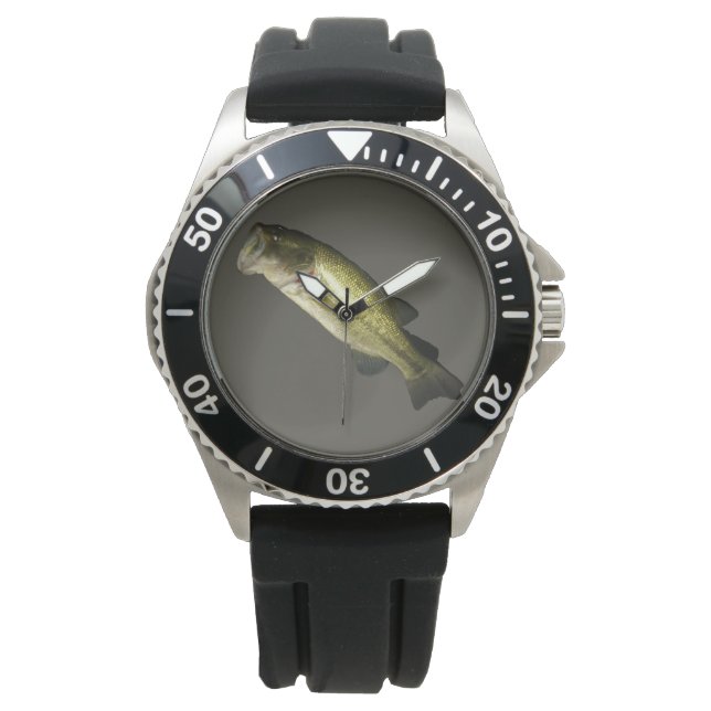 Bass Fish Men's Black Rubber Strap Watch (Front)