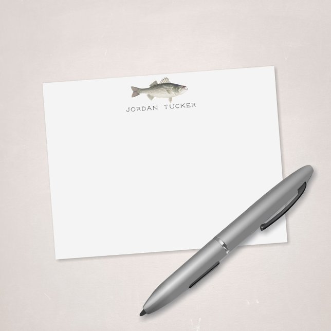 Bass Fish Outdoorsman Fisherman Custom Name Note Card (Creator Uploaded)