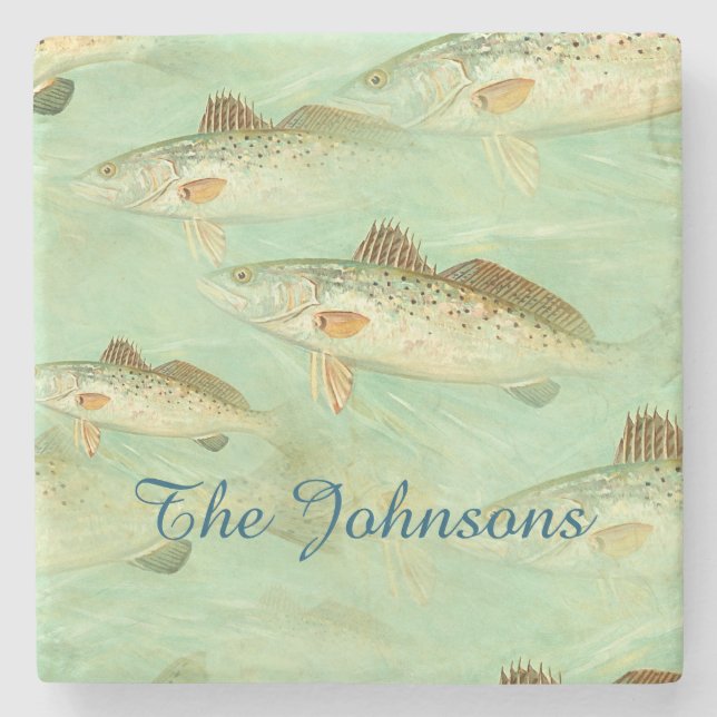 Bass Fish Pattern  Stone Coaster (Front)