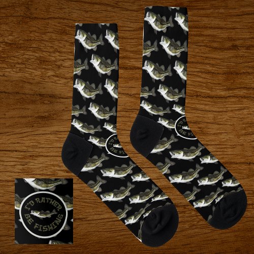 Bass Fish Patterned ID RATHER BE FISHING Socks
