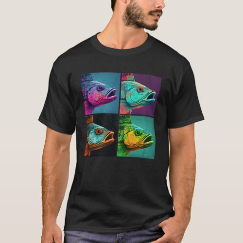 Bass Fish Pop Illustration Colorful Animal Women T_Shirt
