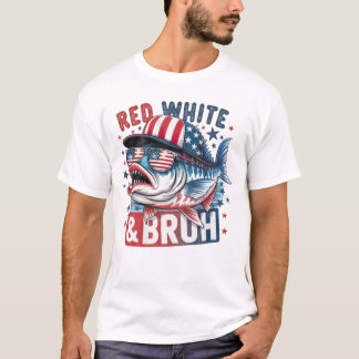 Bass Fish Red White and Bruh 4th of July T-Shirt