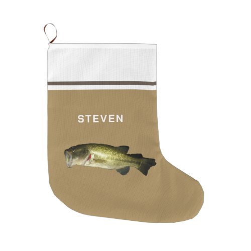 Bass Fish Rustic Beige Brown Personalized Large Christmas Stocking