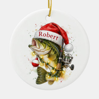 Bass Fish Santa Christmas Custom 2026 Ceramic Ornament