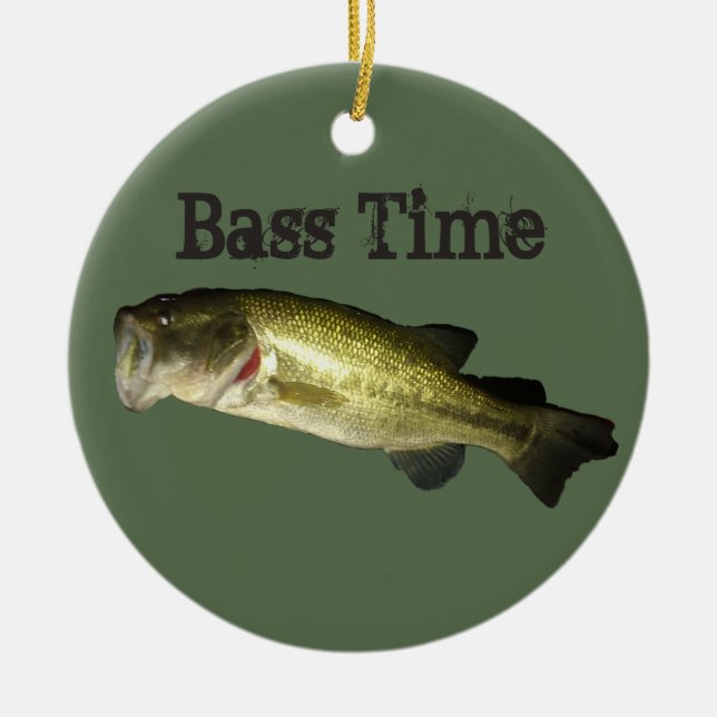 Bass Fish Time Men's Christmas Ceramic Ornament (Front)