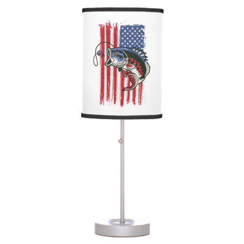 Bass Fish US American Flag Table Lamp