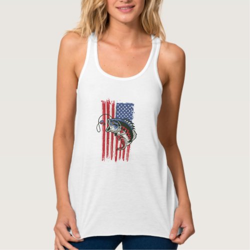 Bass Fish US American Flag Tank Top