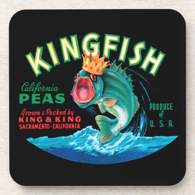 Bass Fish Wearing a Crown on a Black Background Beverage Coaster (Front)