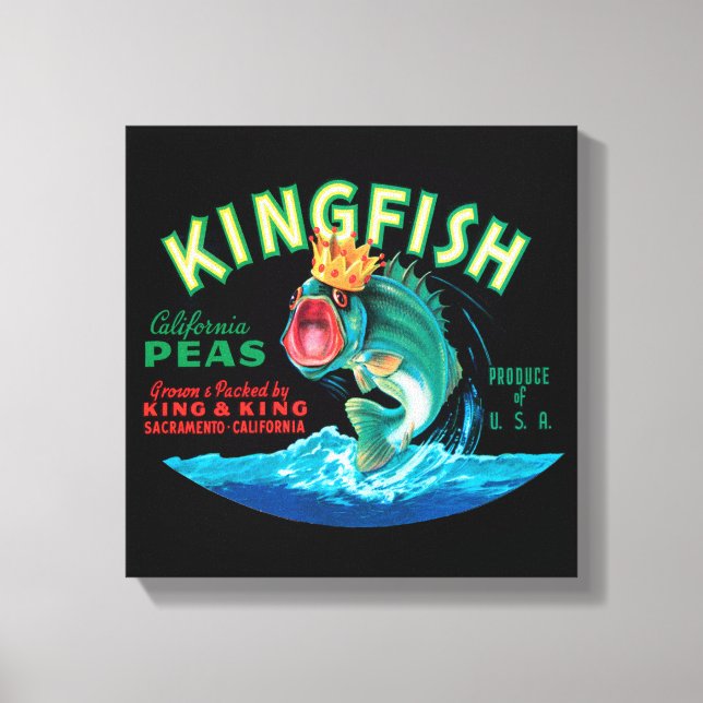 Bass Fish Wearing a Crown on a Black Background Canvas Print (Front)