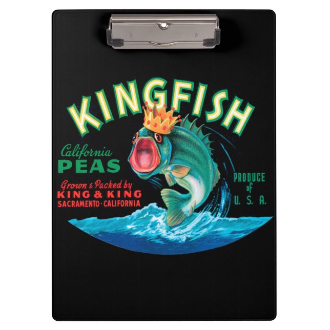 Bass Fish Wearing a Crown on a Black Background Clipboard (Front)