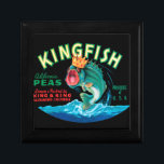 Bass Fish Wearing a Crown on a Black Background Gift Box<br><div class="desc">This vintage crate label of a bass fish wearing a crown on a black background will please any vintage art lover. It is an advertisement for KingFish Peas. The colors are very vivid and sharp. Choose this artprint on your product today.</div>