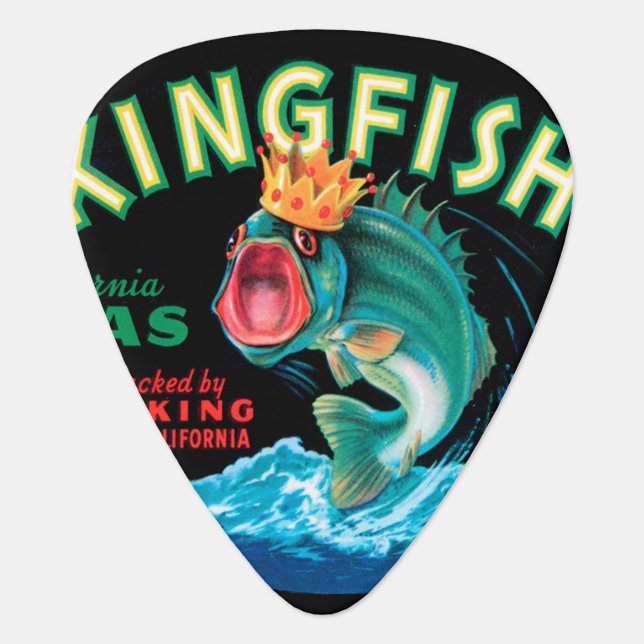 Bass Fish Wearing a Crown on a Black Background Guitar Pick (Front)