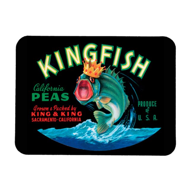 Bass Fish Wearing a Crown on a Black Background Magnet (Horizontal)