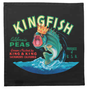 Bass Fish Wearing a Crown on a Black Background Napkin