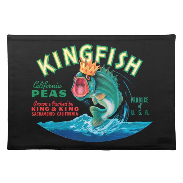 Bass Fish Wearing a Crown on a Black Background Placemat (Front)