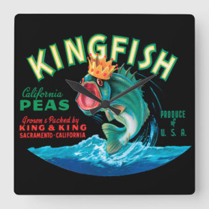 Bass Fish Wearing a Crown on a Black Background Square Wall Clock