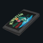 Bass Fish Wearing a Crown on a Black Background Trifold Wallet<br><div class="desc">This vintage crate label of a bass fish wearing a crown on a black background will please any vintage art lover. It is an advertisement for KingFish Peas. The colors are very vivid and sharp. Choose this artprint on your product today.</div>