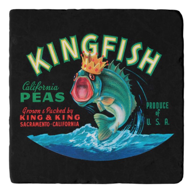 Bass Fish Wearing a Crown on a Black Background Trivet (Front)