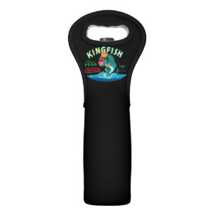 Bass Fish Wearing a Crown on a Black Background Wine Bag