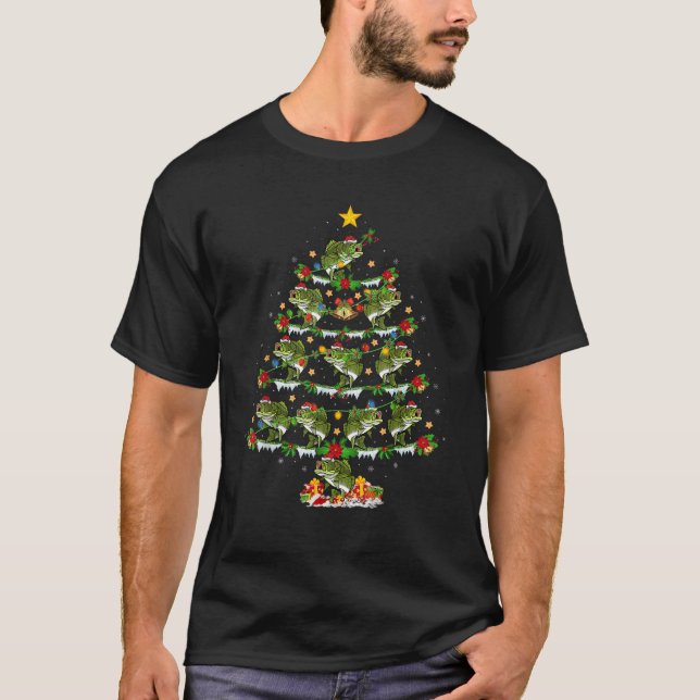 Bass Fish Xmas Lights Santa Bass Fish Christmas Tr T-Shirt (Front)