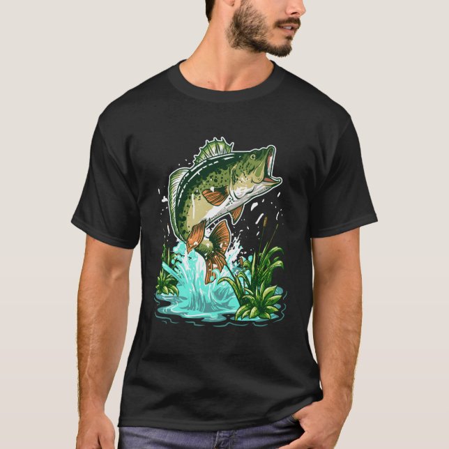Bass Fisher Large Mouth Bass Fishing T-Shirt (Front)