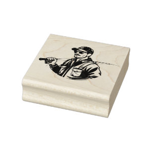 Bass Fisherman first light on the lake Rubber Stamp