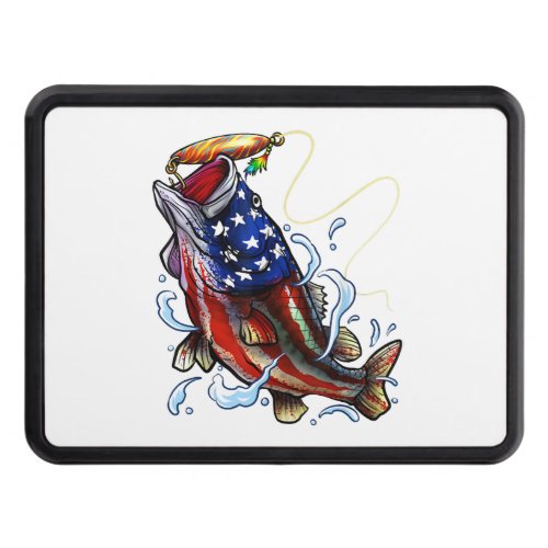 Bass Fishing 4th Of July American Flag Hitch Cover