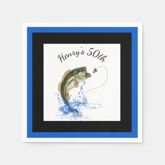 Bass Fishing 50th Birthday Party Napkins (Front)