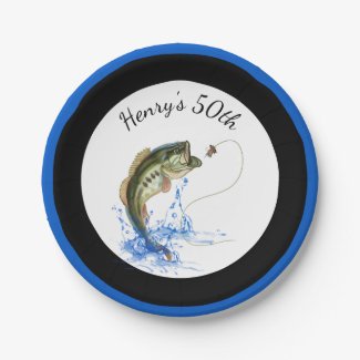 Bass Fishing 50th Birthday Party Paper Plate