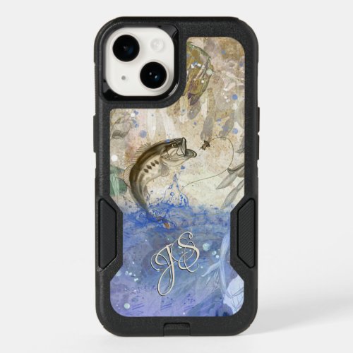 Bass Fishing Art with Monogram OtterBox iPhone 14 Case