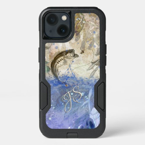 Bass Fishing Art with Monogram iPhone 13 Case