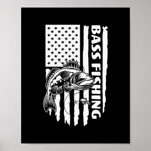 Bass Fishing Big Bass American Flag With Fishing Poster