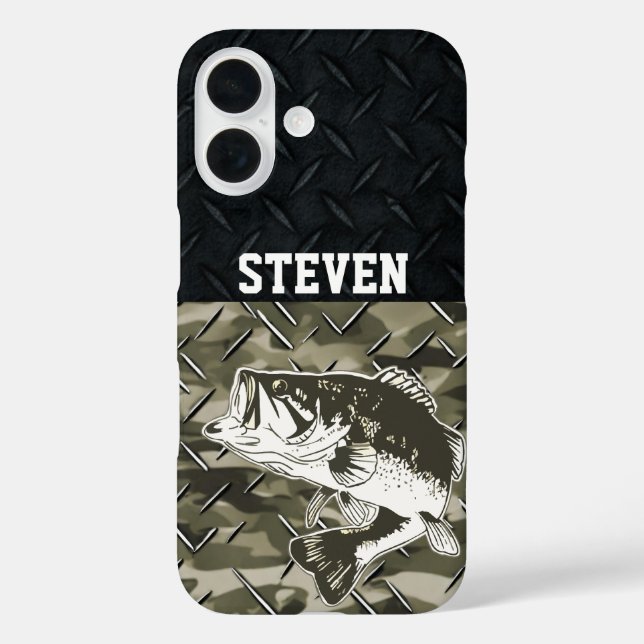 Bass Fishing Black Camo Diamond Plate Outdoors Case-Mate iPhone Case (Back)