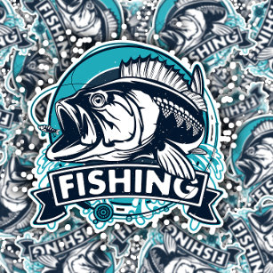 Bass Fishing Blue Sticker   Die-Cut Sticker