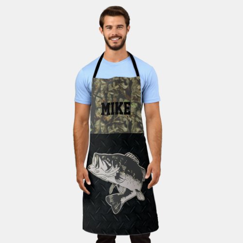 Bass Fishing Camo Mens Name Sports Cool Apron