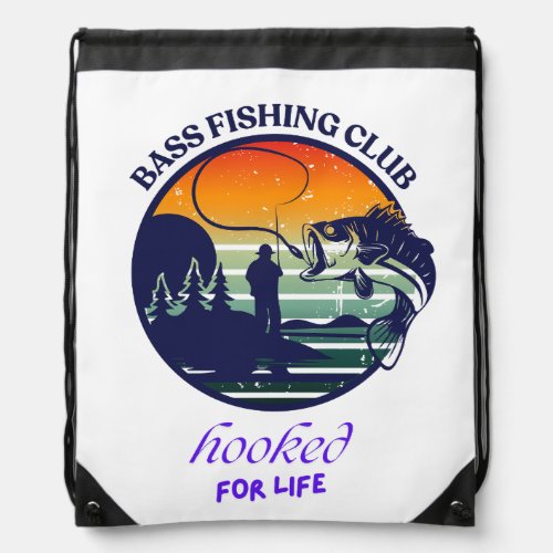 Bass Fishing Club Retro Sunset Drawstring Bag
