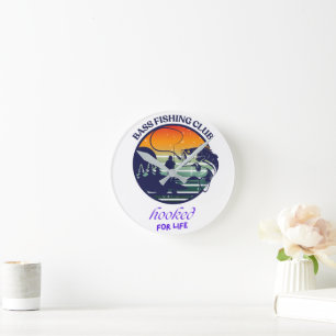 Bass Fishing Club Retro Sunset Round Clock