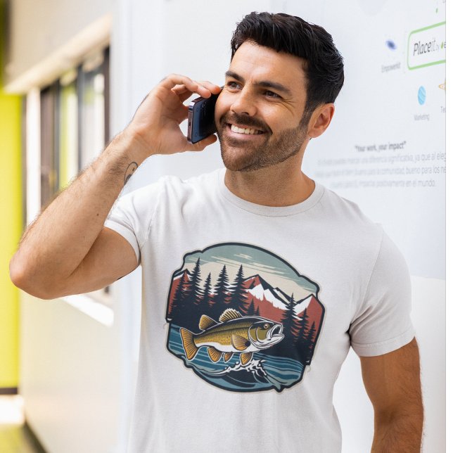 Bass Fishing Cool Mountain Forest Outdoors T-Shirt (fishing themed outdoors shirt)