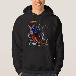 Bass Fishing Fish American Flag Dad Father Fourth Hoodie