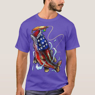 Bass Fishing Fish American Flag Dad Father Fourth  T-Shirt