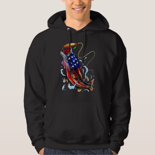 Bass Fishing Fish American Flag Father 4th Of July Hoodie