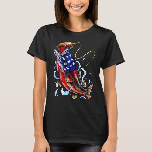 Bass Fishing Fish American Flag Father 4th Of July T_Shirt