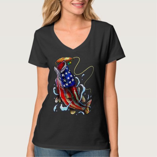 Bass Fishing Fish American Flag Father 4th Of July T_Shirt