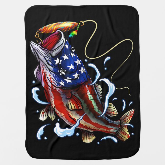 Bass Fishing Fish American Flag Patriotic Fishing Baby Blanket (Front)