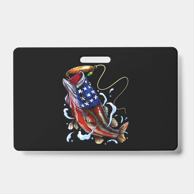 Bass Fishing Fish American Flag Patriotic Fishing Badge (Front)