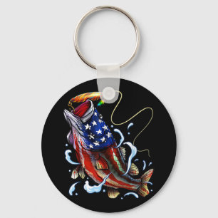 Bass Fishing Fish American Flag Patriotic Fishing Keychain