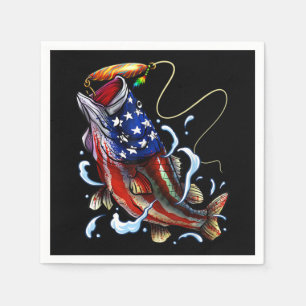 Bass Fishing Fish American Flag Patriotic Fishing Napkins