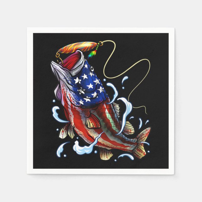 Bass Fishing Fish American Flag Patriotic Fishing Napkins (Front)